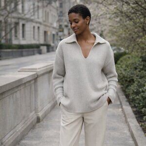 Vince Women’s Gray Wool Cashmere Ribbed Collared Pullover Sweater XS NWT